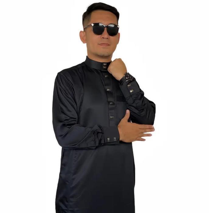 Jubah Gamis Slimfit Pria Muslim Dewasa EMIRATES POLOS Lengan Manset Panjang Bahan Satin Twill Super 
