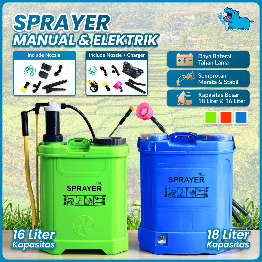 PAWAPOM Sprayer 16L/18L Manual & Elektrik Alat Semprot Pertanian Backpack Sprayer Penyemprot Hama Ta