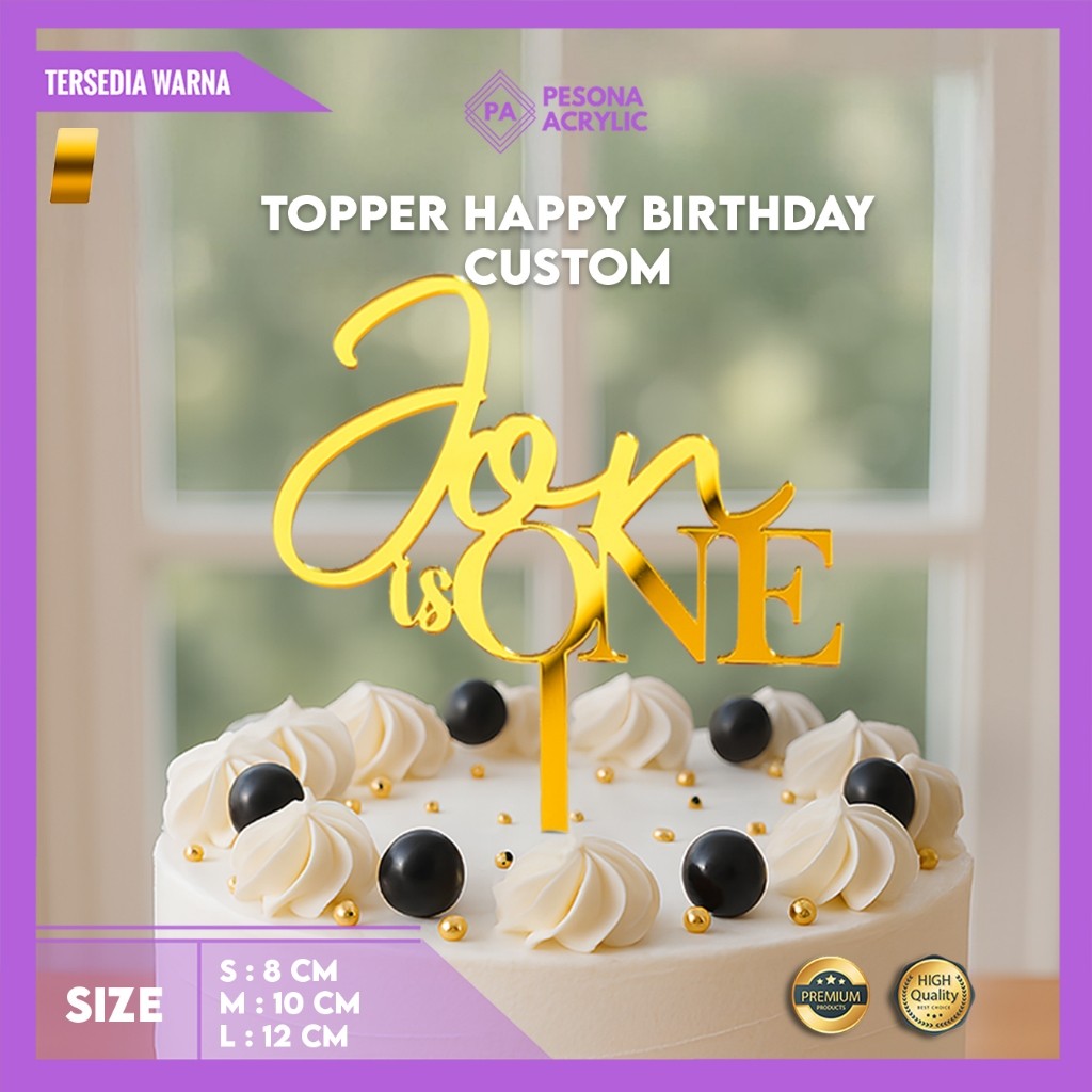 Topper Cake Custom Nama/Topper Cake Gold Mirror/Topper Cake Custom Mewah