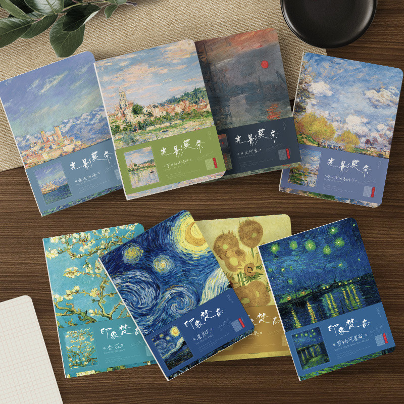 Aesthetic Notebook Monet Van Gogh Famous Painting Grid Inside Journal Diary Planner Budget Book Offi
