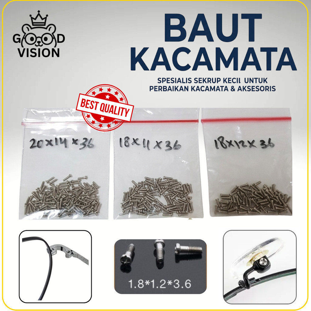 Baut Sekrup Kacamata Mini Lengkap – Untuk Engsel Gagang & Nose Pad Frame Kacamata Solusi Kacamata Lo