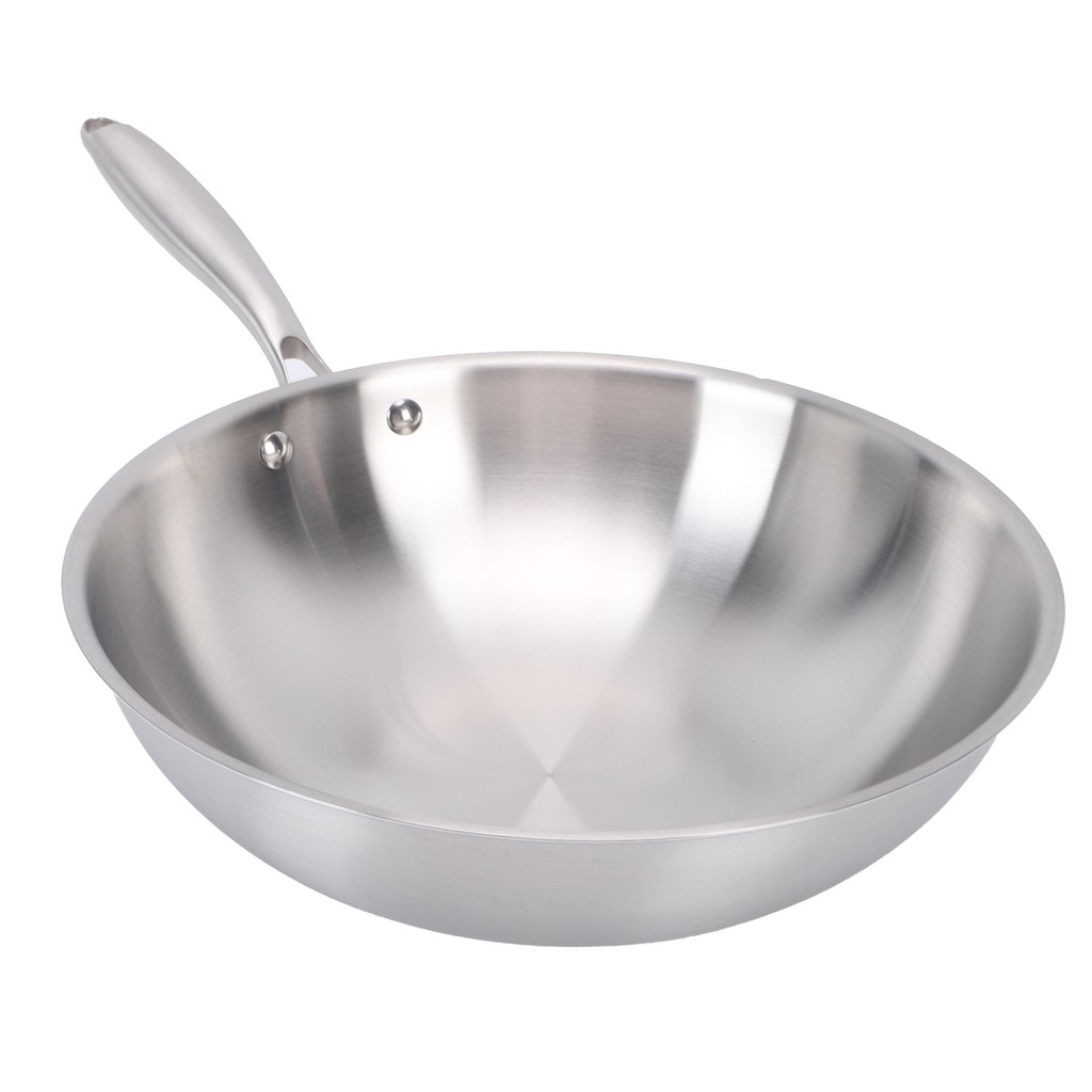 inese Wok Pan 304 Stainless Steel Thickened Nonstick Stir Fry Pan with Handle Wok Cookware for Induc