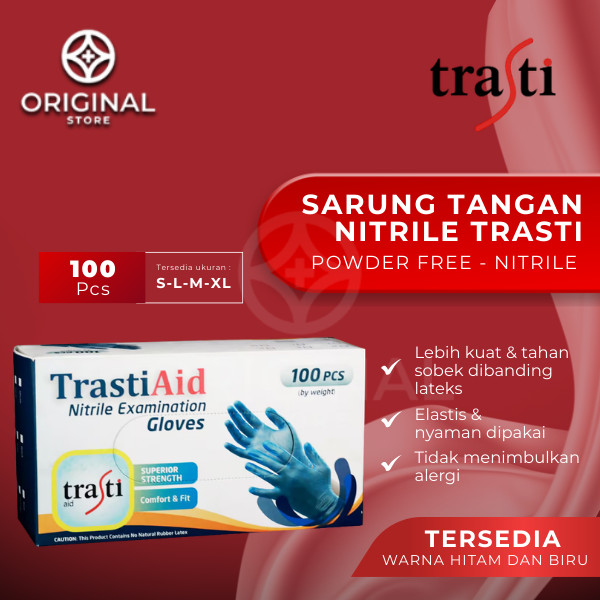 Sarung Tangan Karet Nitril Trasti Handscoon Gloves Nitrile Biru Isi100 handscoon
