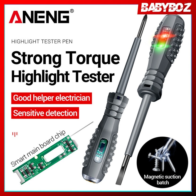 BABYBOZ - ORIGINAL ANENG Obeng Tespen Tester Pen with Dual LED Indicator Minus PLUS PHILIPS Prefix -