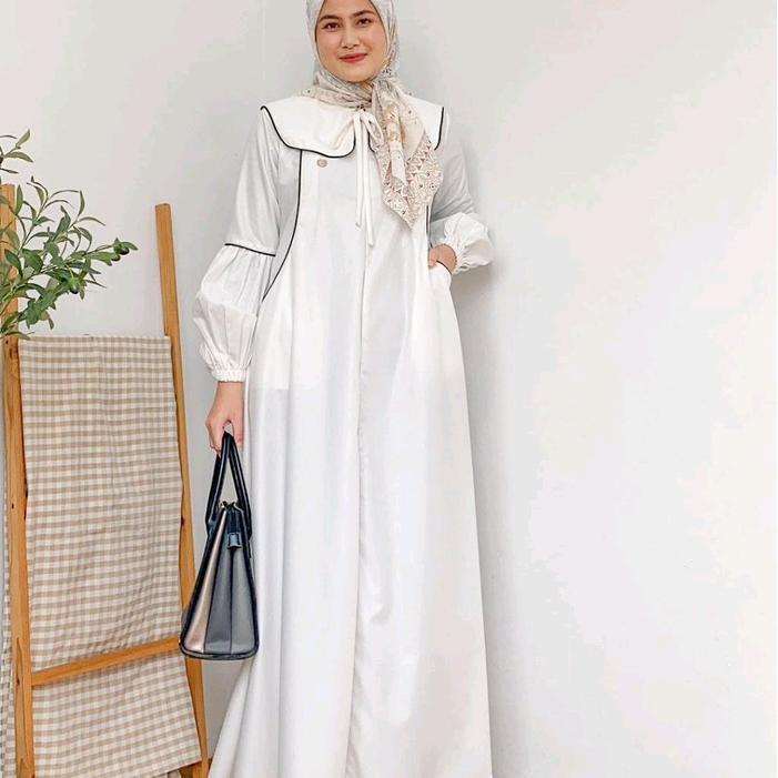 Abaya mecca gamis abaya toyobo lengan balon Dress Muslim - meca putih