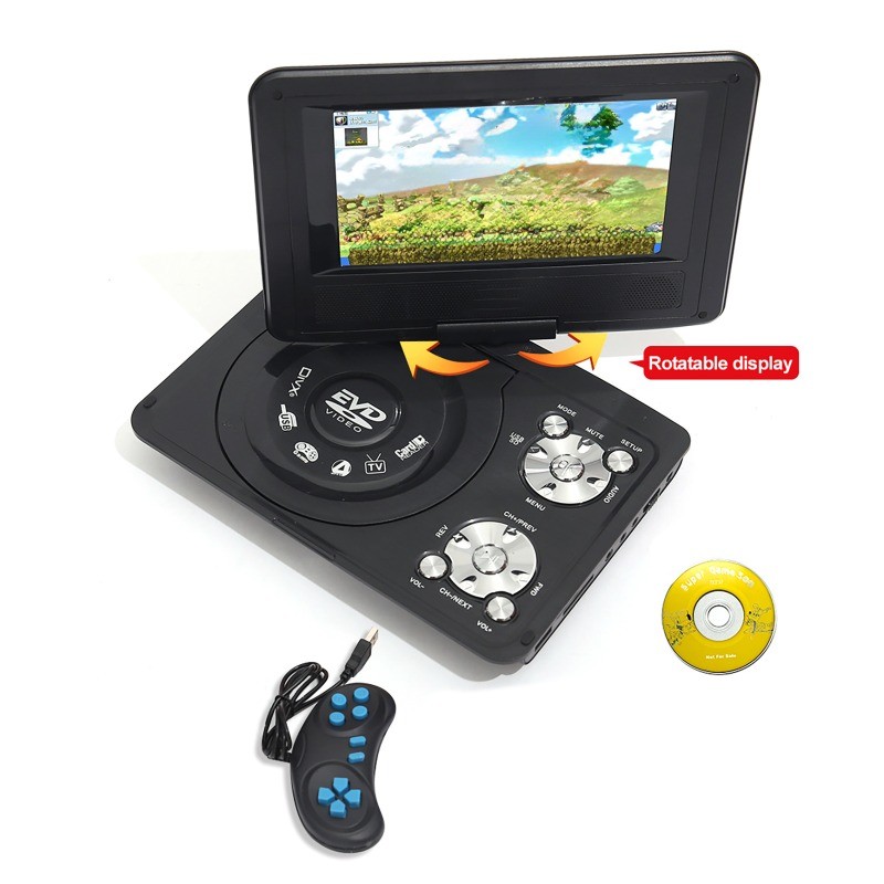 78inch Portable DVD Player Swivel Screen Rechargeable TV Car Charger Gamepad Car EVD Player Car DVD 
