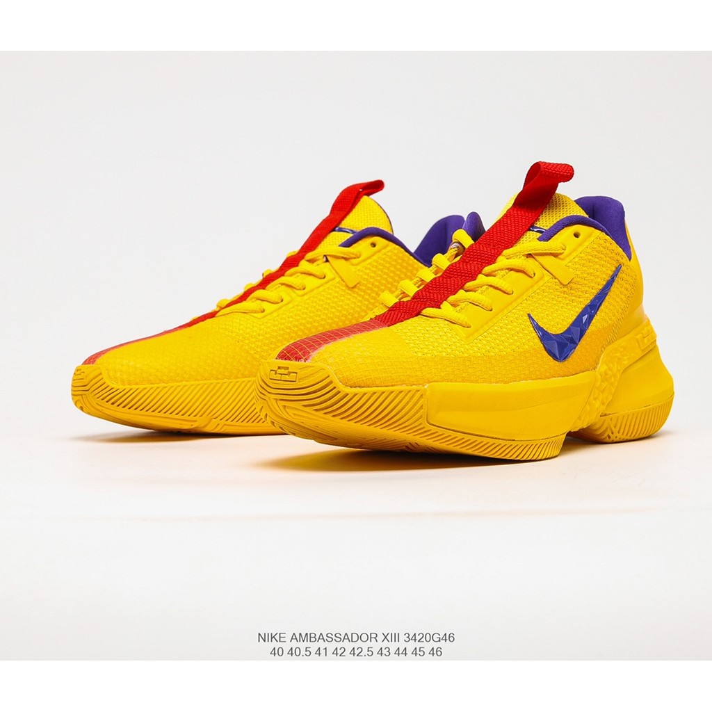 Sepatu Basket NK Ambassador 13 Kuning Ungu Merah Pria Premium