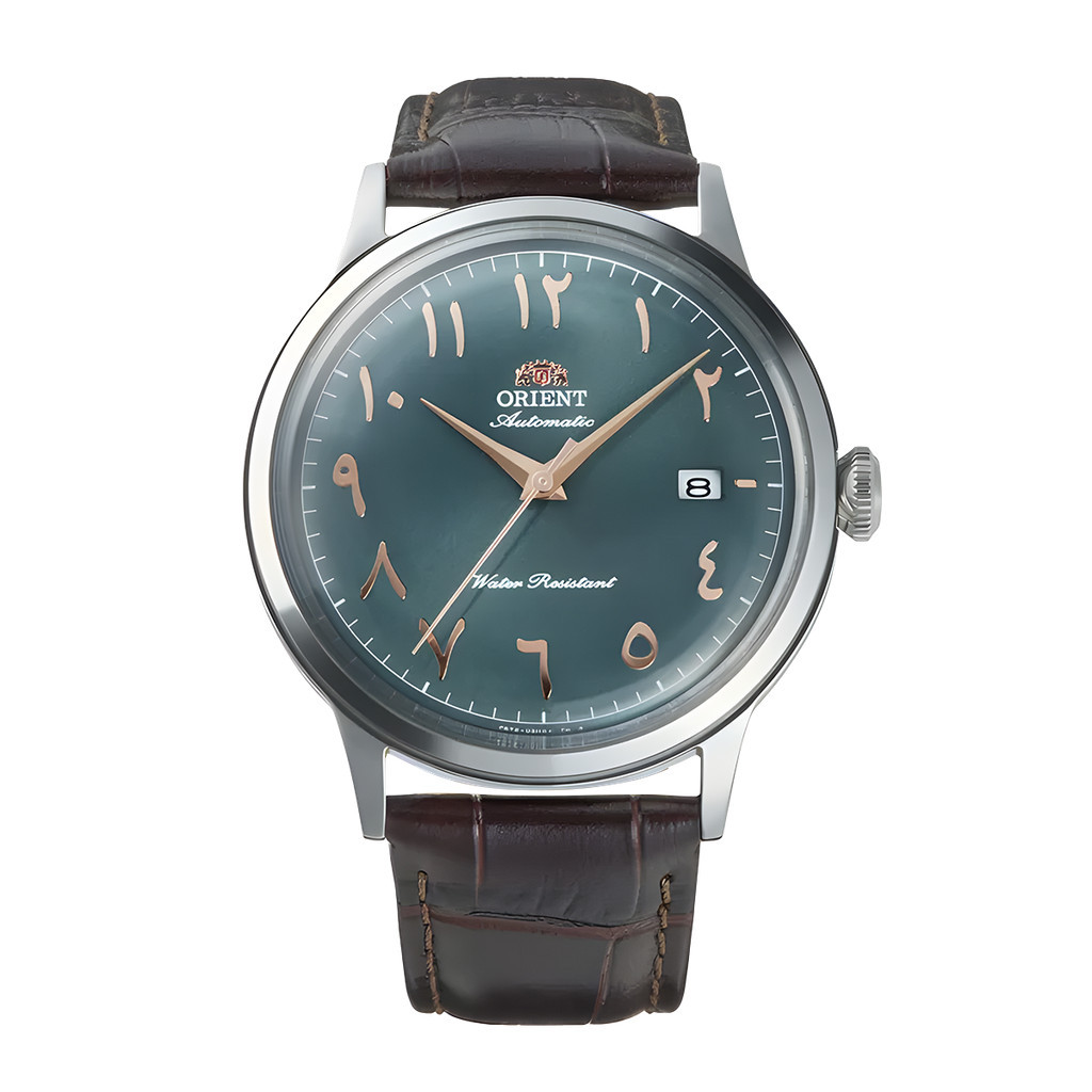 Jam Tangan Pria Orient Bambino RA-AC0035E  Automatic Green Arabic Dial Brown Leather Strap