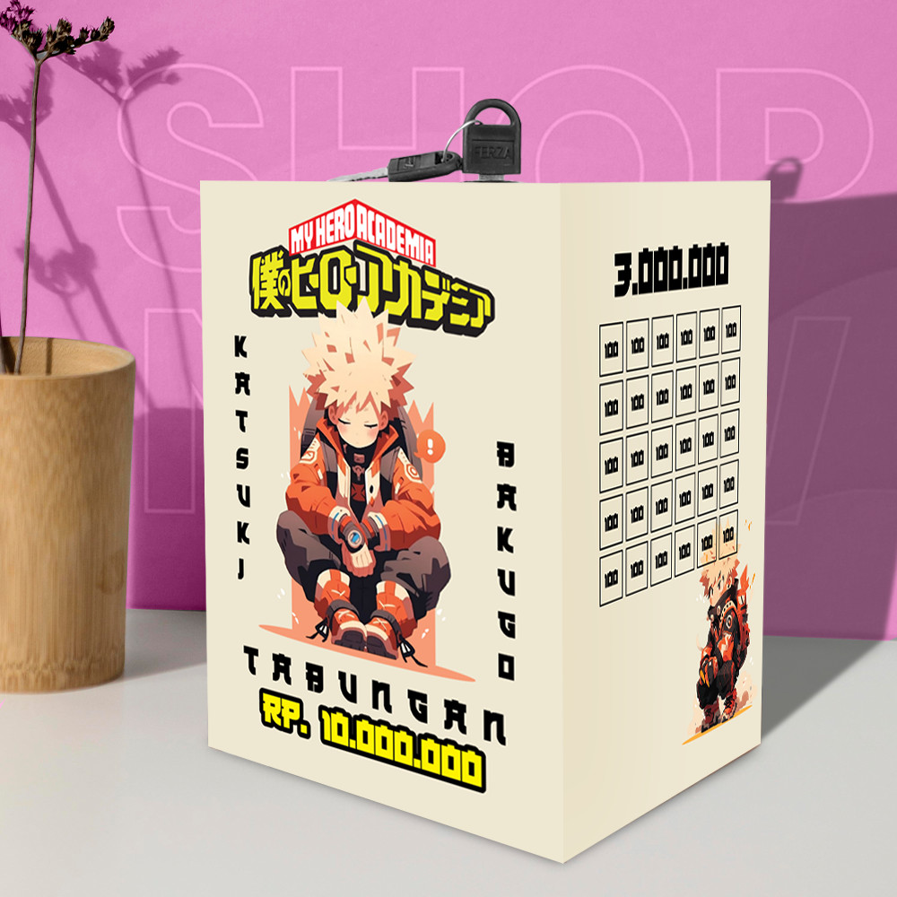 Celengan Kotak Tabungan Anime My Hero Academia Target 10 Juta Challenge 100rb MDF 15x20 cm