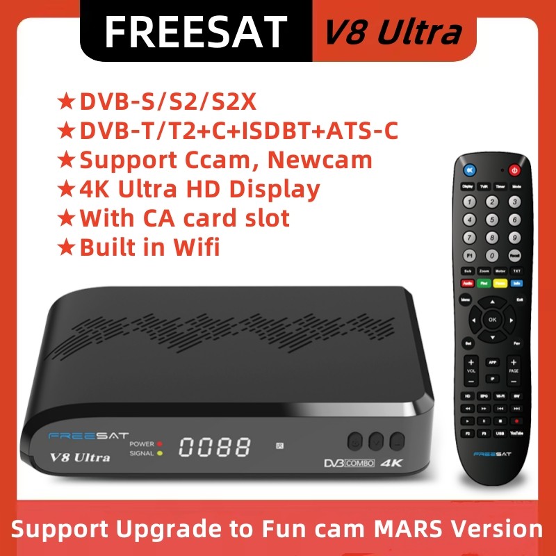 FREESAT V8 Ultra FunCam Version 4K Satellite TV Receiver,DVB-S/S2/S2X,DVB-T2/T+C+ISDBT+ATS-C,CACard 