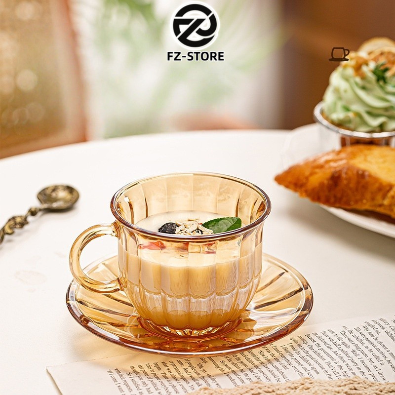 Tea Glass Cup Coffe Vintage Retro Gelas Kaca 150ml Aesthetic Cangkir Teh Kopi Susu Labu Pumpkin/EMAS