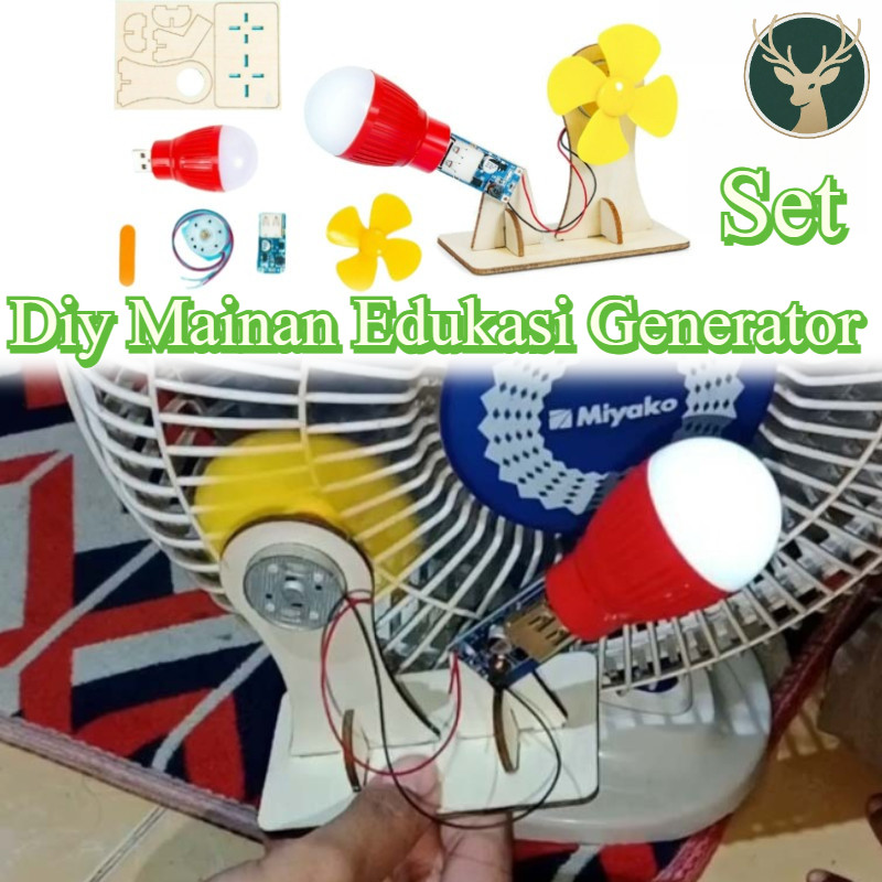 1 Set Mainan Pembangkit Listrik Angin Kayu Mainan Wind Turbine Generator/ Diy Mainan Edukasi Generat