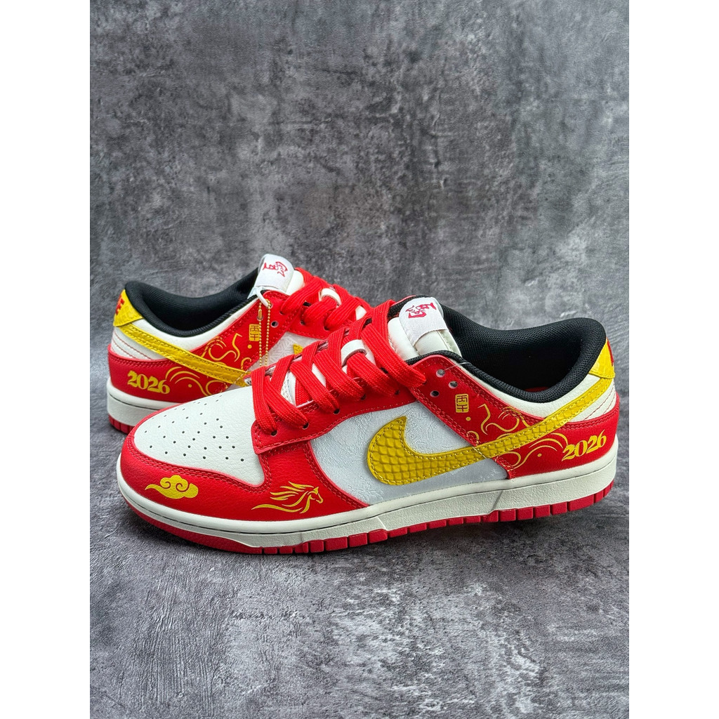 N1K3 SB Dunk Low Sepatu kets kasual nyaman klasik berwarna merah, putih, dan kuning edisi terbatas Y