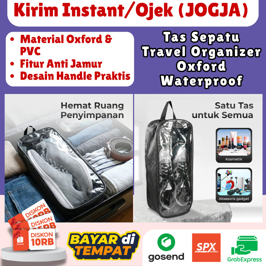 Tas Sepatu Travel Waterproof Organizer Pouch Sepatu Olahraga Kain Oxford
