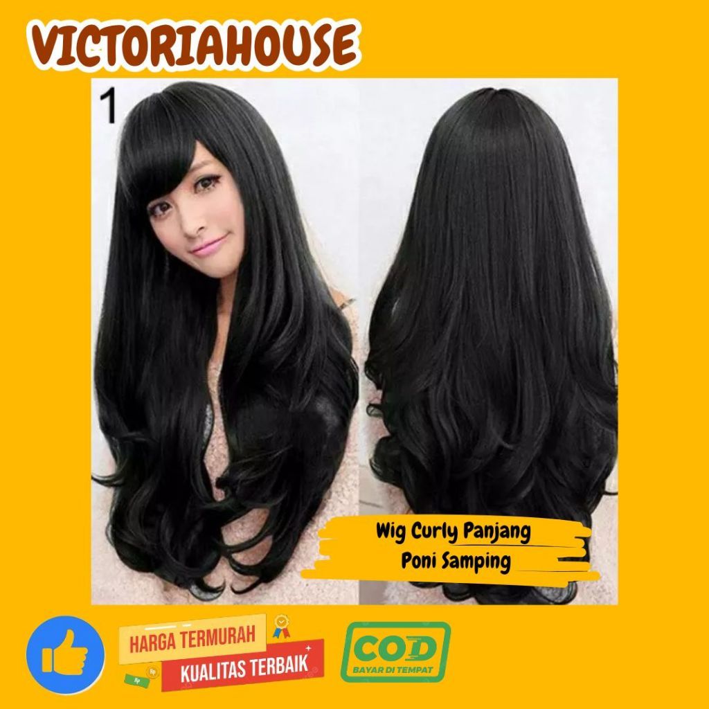Wig Curly Panjang poni samping (VC) | G1