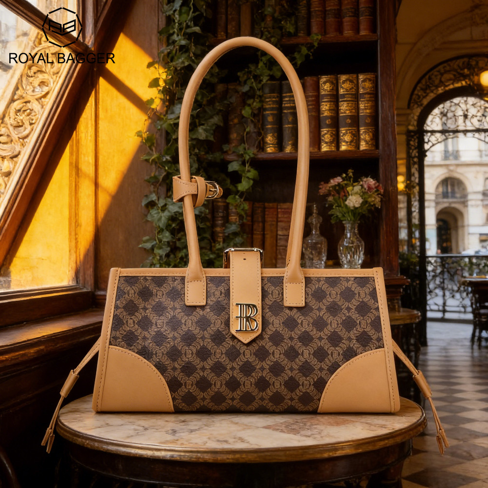 Royal Bagger Tas Bahu Wanita, Tas Ketek dari Kanvas Berlapis & Kulit Sapi Samak Nabati 5265