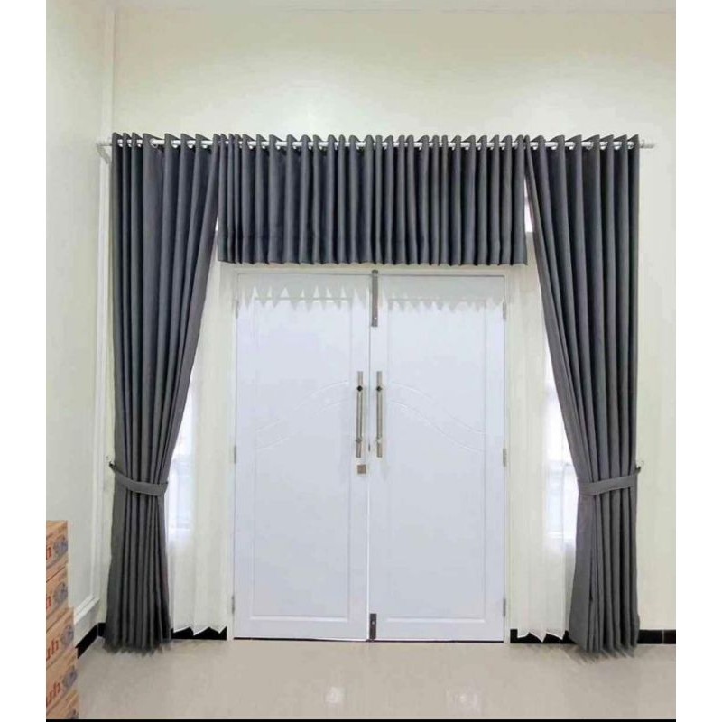 TRISAKTI 1 PAKET Gorden Blackout + Poni / GORDEN 1 SET DENGAN PONI ATAS PINTU DOFF | Gorden Blackout