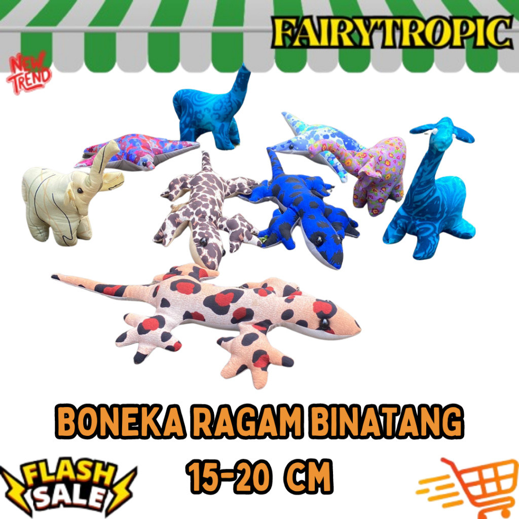 Boneka Binatang Kain - Mainan Boneka Binantang Lengkap - Mainan Aneka Binatang -boneka tokek - bonek
