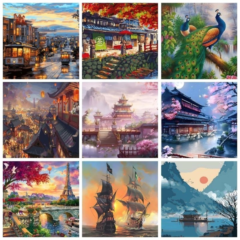 TERLARIS READY STOCK [40x50cm] DIY Paint By Numbers Oil Painting Kit Canvas Paint by Numbers Terbaru