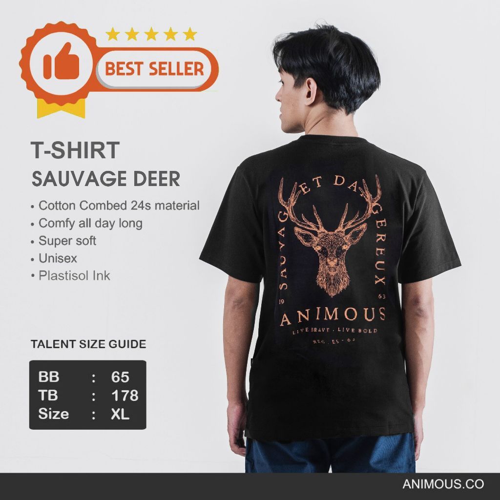 COD Animous Kaos Tshirt Unisex Hitam Sauvage Deer