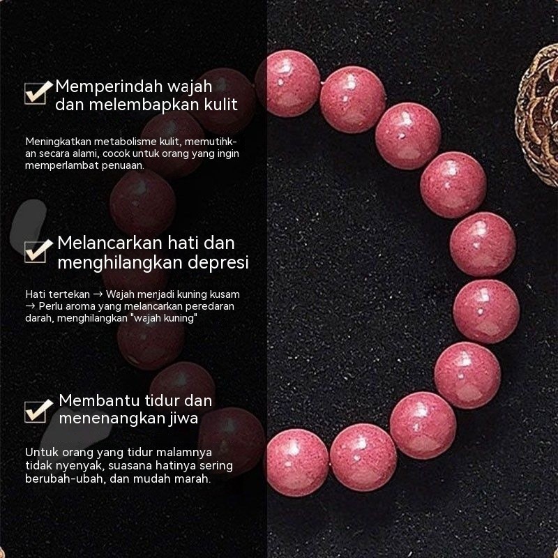 Manik Hio Peach Aroma Alami, Gelang Tangan Unik Gaya Tiongkok Kuno, Hiasan Busana Elegan