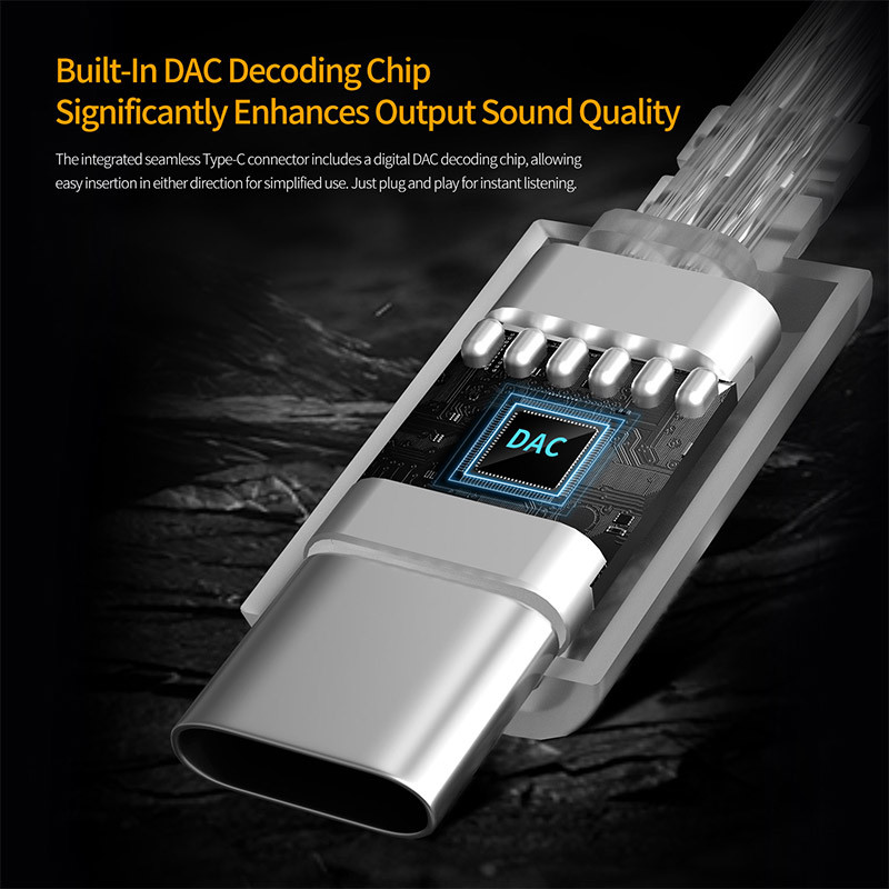 KZ Headphones Type-C Oxygen-Free Copper Silver-Plated Earphone Cable 0.75MM High-purity Gold-plated 