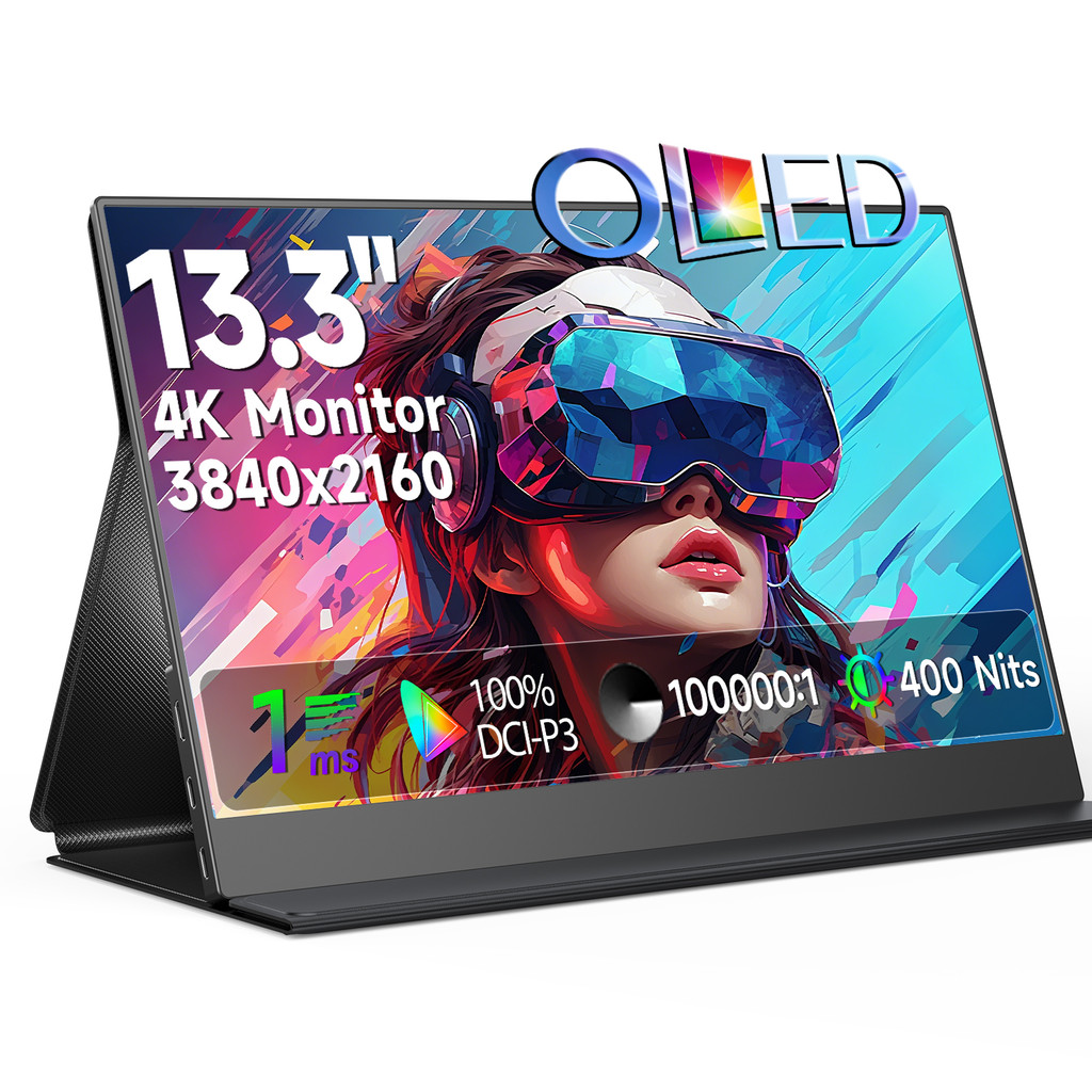 UPERFECT 13.3 In OLED 4K Portable Gaming Monitor 1MS Laptop Screen 400Nits 100000:1 Travel External 
