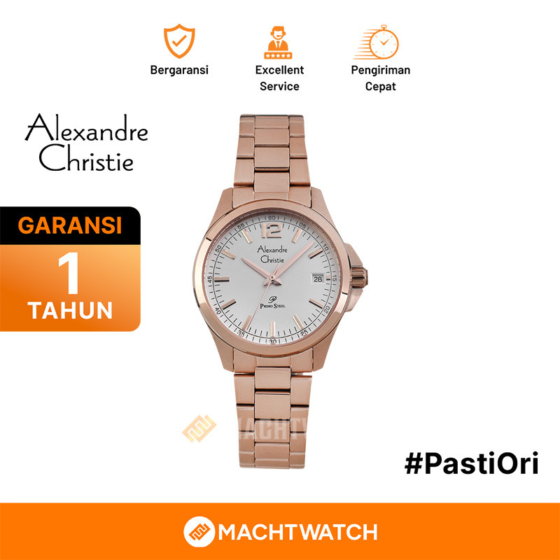 Jam Tangan Wanita Alexandre Christie Primo Steel AC 1031 LD BRGSL Ladies Silver Dial Rose Gold Stain