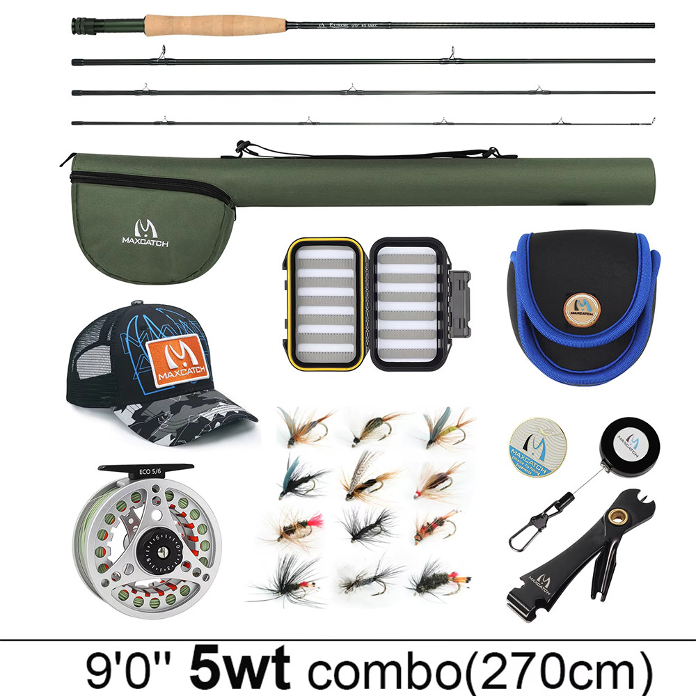 Maximumcatch 3-8WT Fly Fishing Combo Set 8'6''/9' Medium Fast Action Fly Rod with Pre Spool Fly Reel