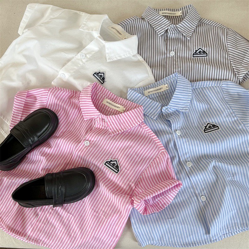 (MD)LR CK(S)2101 L33 Shirt Short Sleeve, Anak laki-laki tampan, kemeja bergaris Lengan Pendek /boy,s