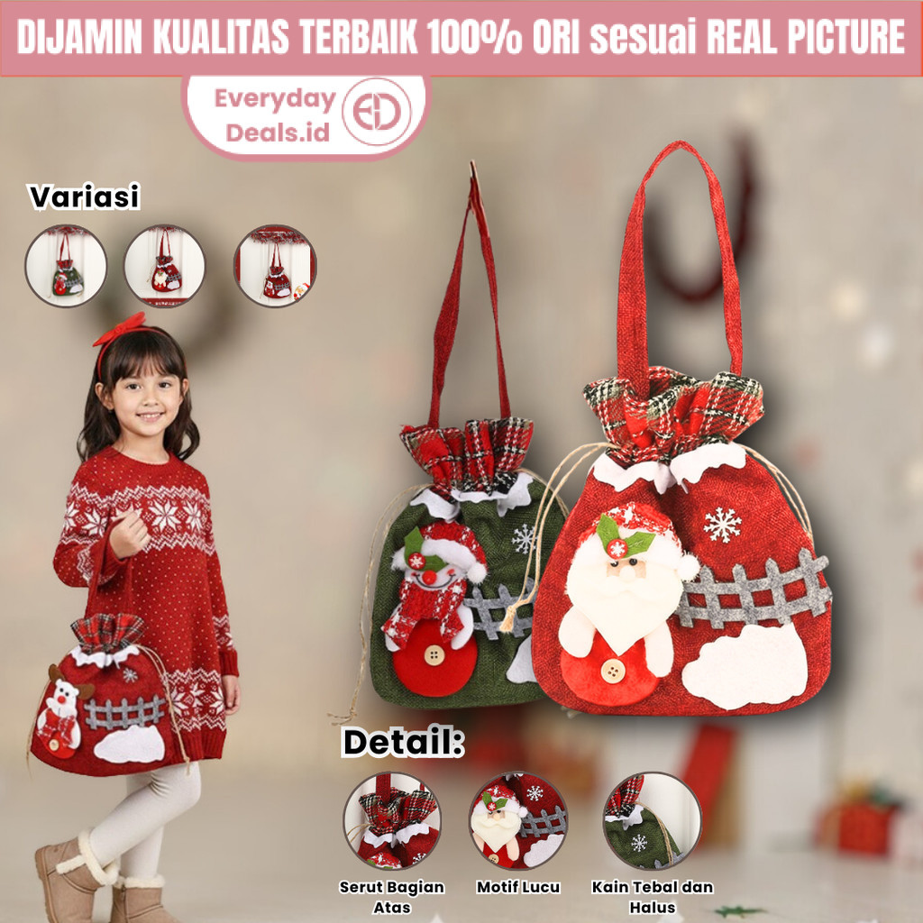 EVD Kantong Kado Tas Serut Snack Christmas Anak Hadiah Santa Hampers Souvenir  Natal