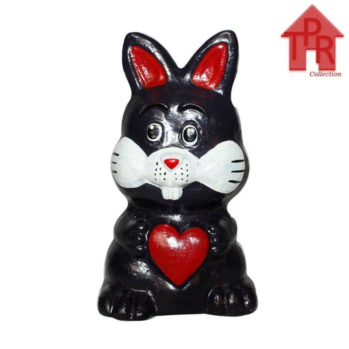 Gerabah - Celengan Tanah Liat Piggy Bank Kelinci Love T25 + Packing Kayu - Abu-abu