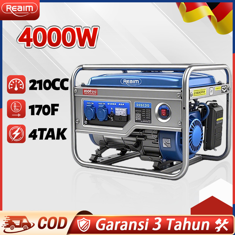 VS REAIM Mesin Genset Portable 4000W 210CC AVRPembangkit Listrik Mini untuk Rumah Tangga Outdoor Ben