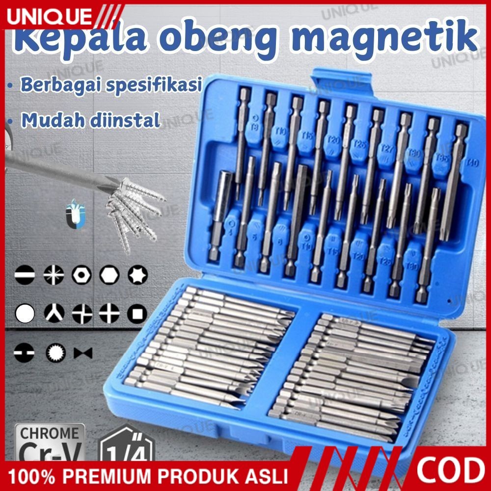 UNIQUE 50 pcs Set Mata Obeng Magnetik 75mm Extra Panjang – Torx, Hex, Phillips, Bit Keamanan CR-V