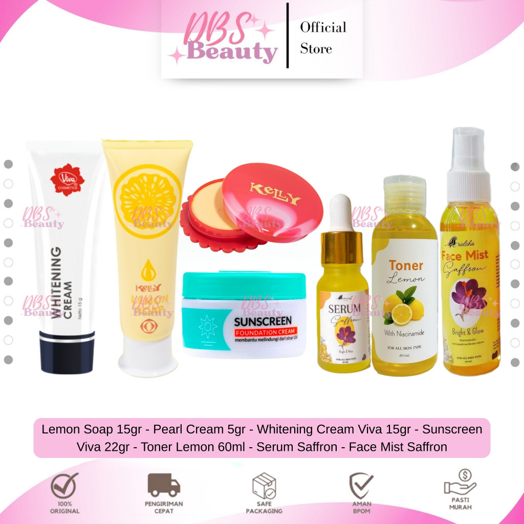DBS Paketan Komplit 7in1 Kelly Pearl Cream 5gr, Lemon Soap 15gr, Whitening Cream 15gr, Sunscreen viv