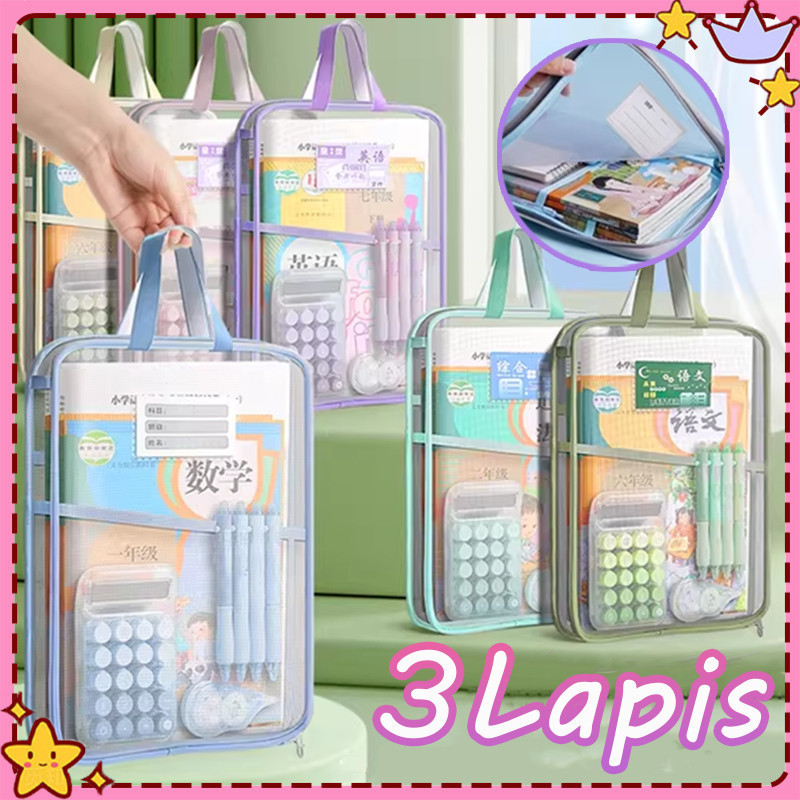 KHARISMA Map Tas Les Anak Resleting 3 Lapis Tempat Buku & Alat Tulis Anak Sekolah Tas Klasifikasi Bu