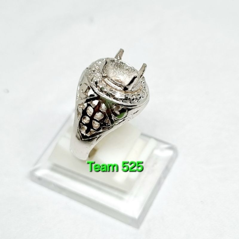 Ring emban alpaka super dim 8x6 eceran / ring model gigi cakar kerawang / ring cincin pengikat batu 