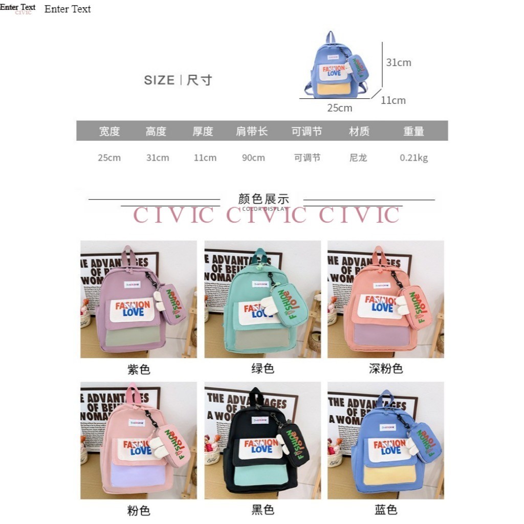 XS-8072 Tas Ransel Anak Perempuan Warna Pastel – Lucu, Ringan, Muat Bekal & Mainan