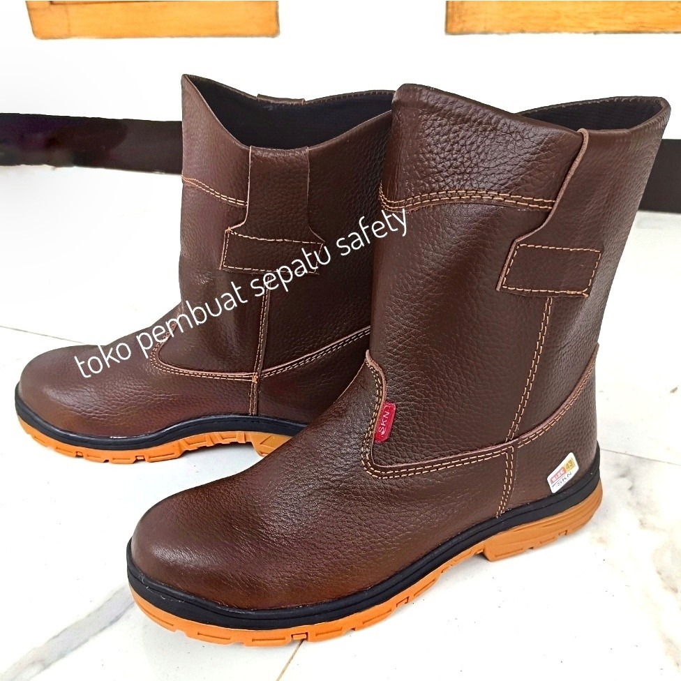 1G Sepatu Safety King Boot Alas besi Kerja Pabrik Proyek Skn Terlaris Kulit Sapi Asli Tahan Panas Pe