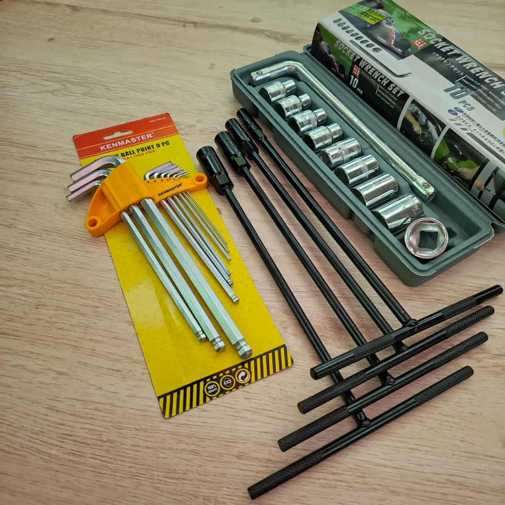 PROMO PAKET TOOLS SET / ALAT KUNCI  / KUNCI T 4 PCS 8,10,12,14 MM + KUNCI SHOCK 12 PCS 8-24 MM 6PT K