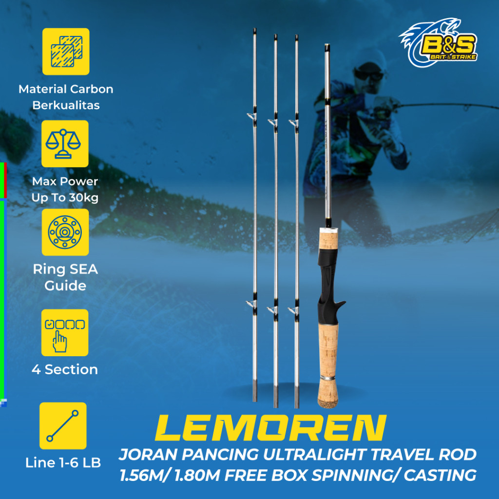 Joran Pancing Ultralight LEMOREN Baitha Lure 1-6lb Joran Travel Rod 1.56m/1.80m free BOX Joran type 