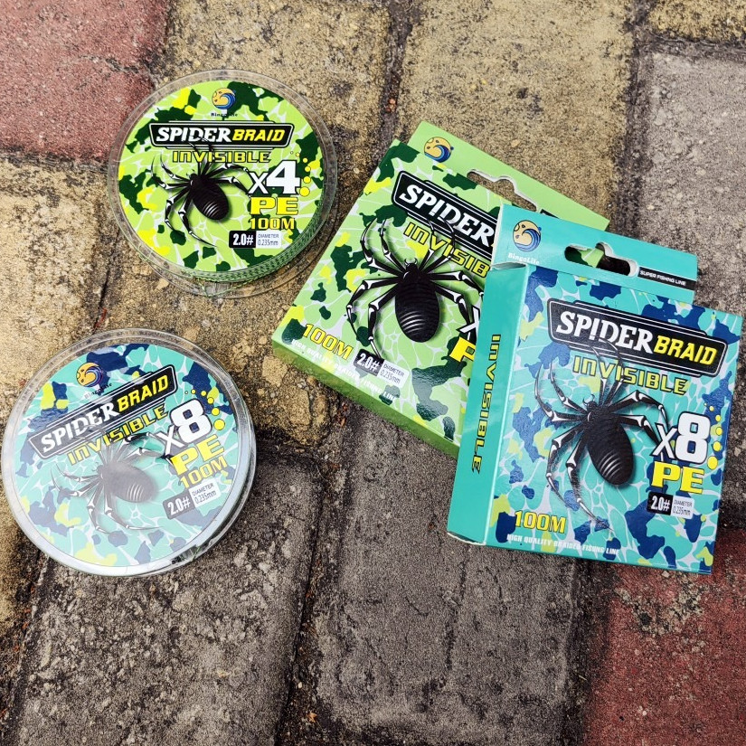 Bingolife Tali Pancing PE Braided X4 X8 Spider 100m Warna Campur Hijau Biru Kuat 6.8kg~45.9kg Untuk 