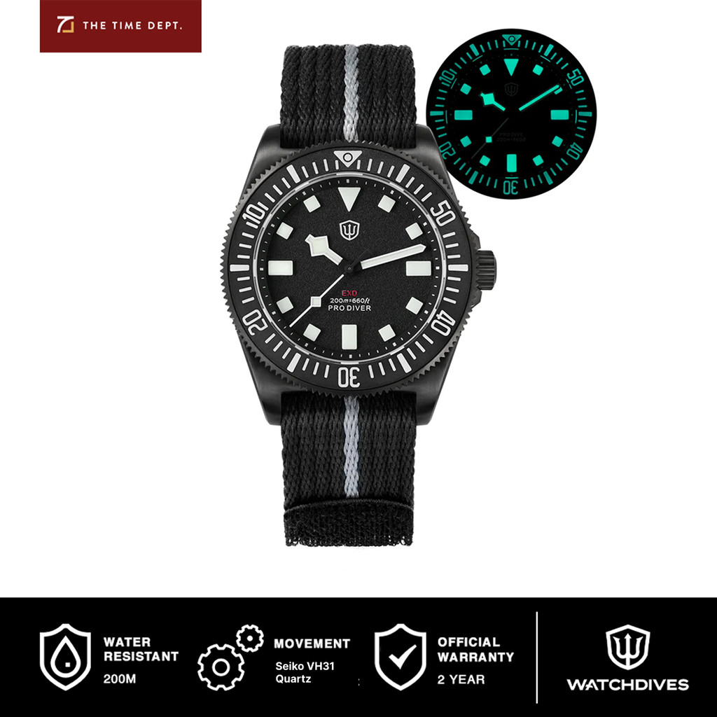 Watchdives EXD-40 40mm Titanium PVD Black Diver Watch Jam Tangan Pria Diver Japan VH31 Sweep Second 