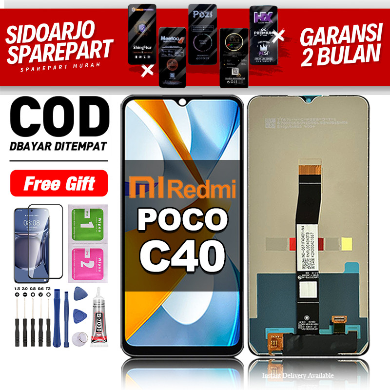LCD POCO C40 Fullset hp layar Touchscreen untuk Glass Touch Screen Digitizer COD original free lem-a