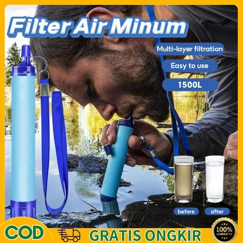 [COD] Filter Air Minum Portable Outdoor 1Set Filter Air Minum Darurat Berkemah Portabel Dengan Sedot
