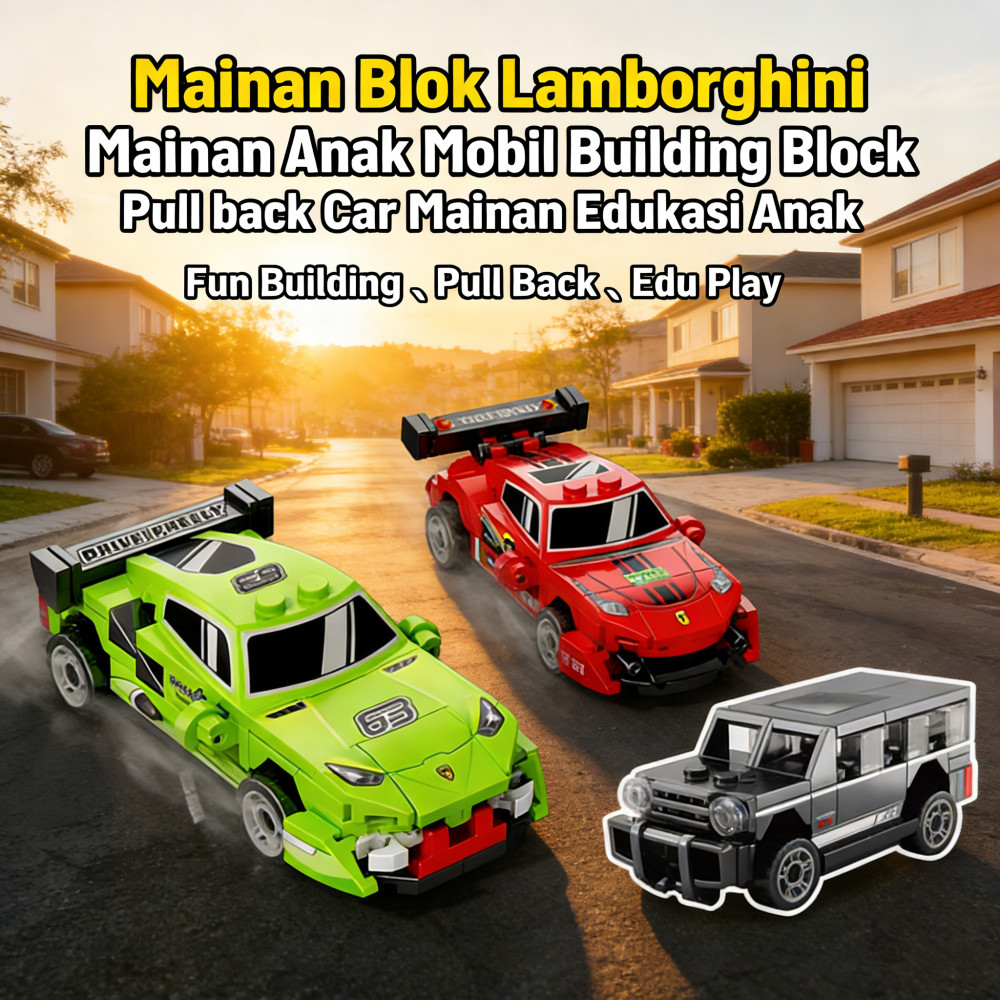 Blok Lamborghini Mainan Edukasi Pull Back Car Anak Building Block Mobil Anak Mainan