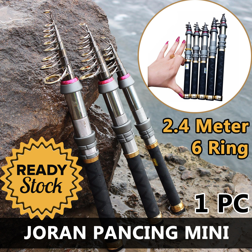 Joran Pancing Carbon Fiber Mini Pocket Fishing Rod 2.4M Tongkat Stik Pancing Stick Pancingan Ikan Be