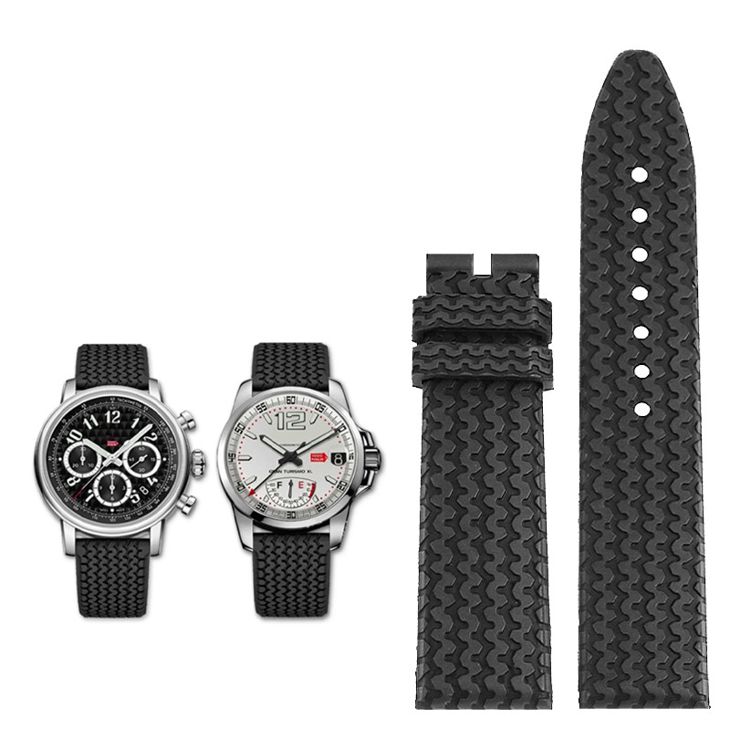 21mm 23mm For Chopard MILLE MIGLIA 168619 Racing Tire Tread Pattern Fluoro rubber Watch Band Strap R