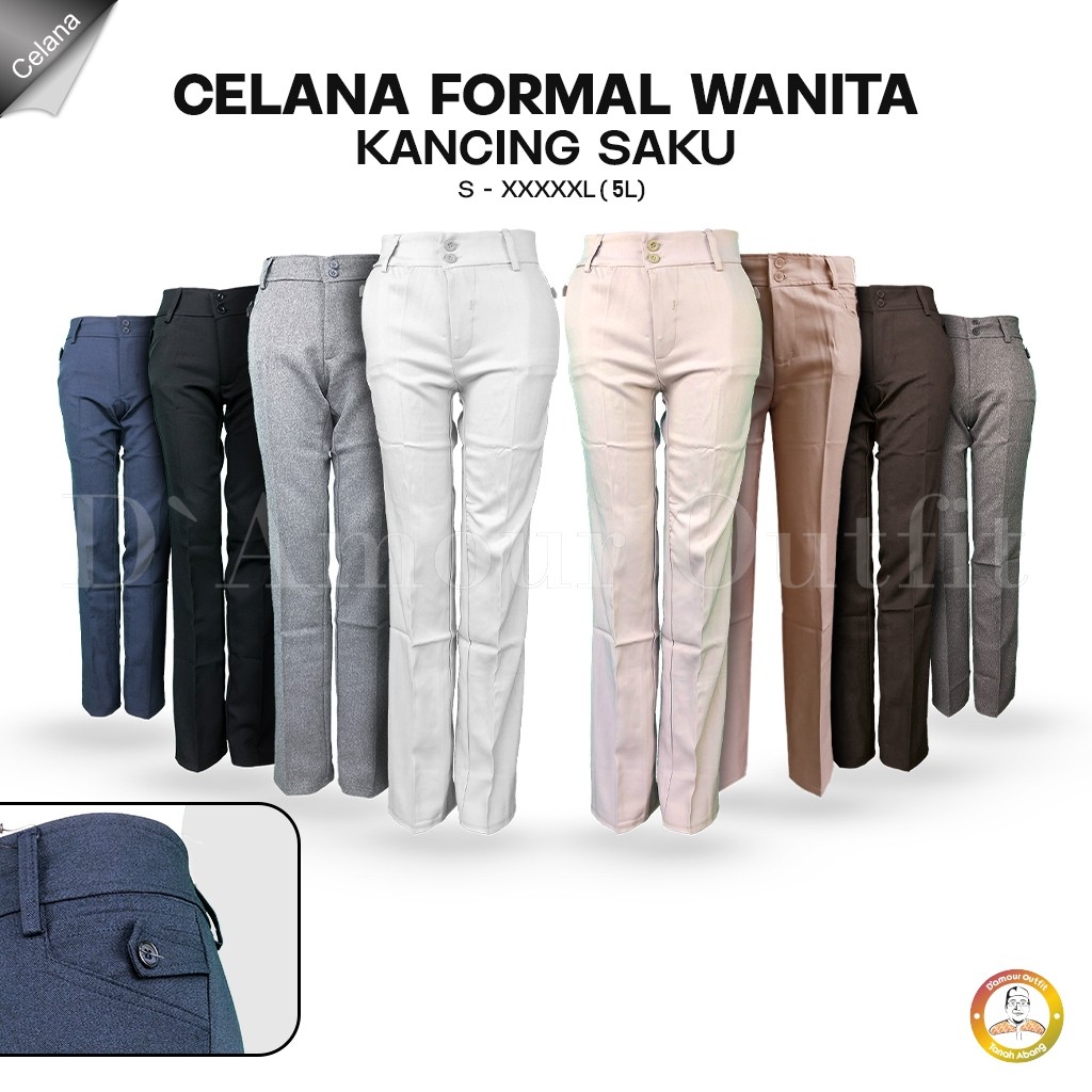 SERESHOP Celana Kerja Wanita Bahan Gabardine Premium | Celana Kantor Formal Panjang High Waist Nyama