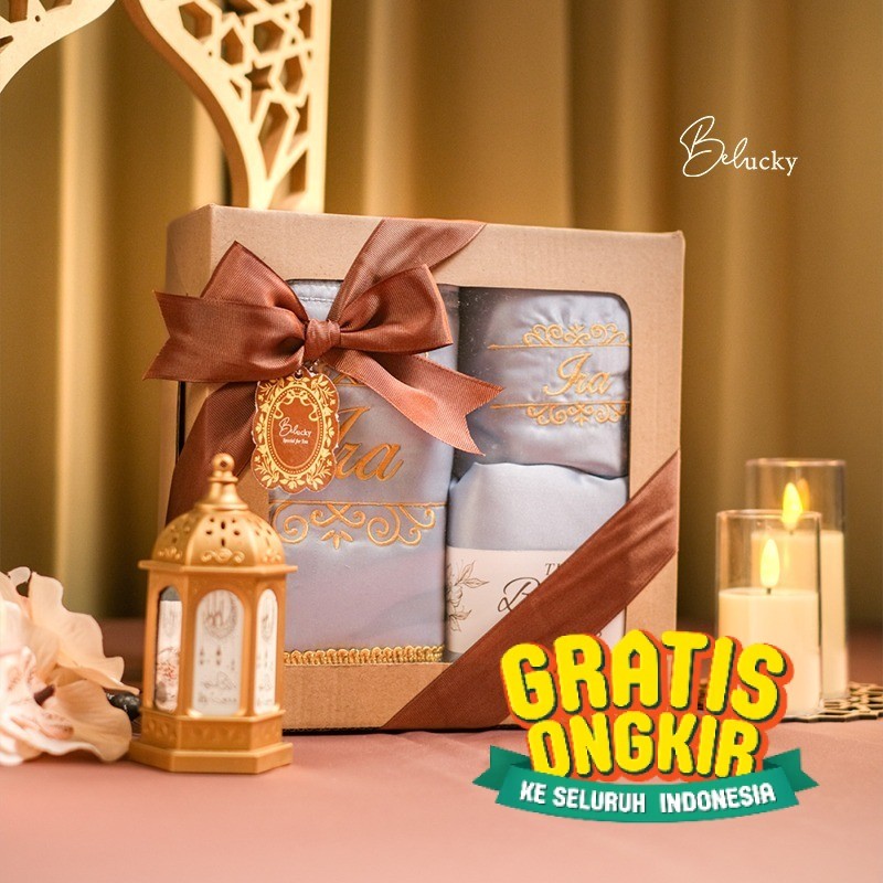 Sajadah Mukena Dewasa Bordir Nama Mewah 2in1 Premium Silk Couple Hampers Souvenir Oleh Oleh Haji dan